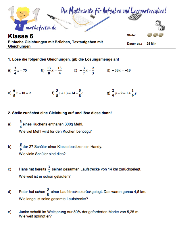 Matheaufgaben Arbeitsblatt Klasse 6