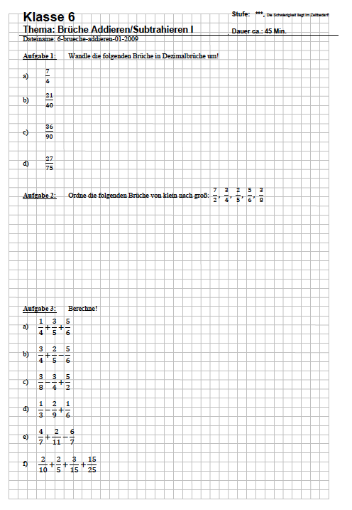 Matheaufgaben Arbeitsblatt Klasse 6