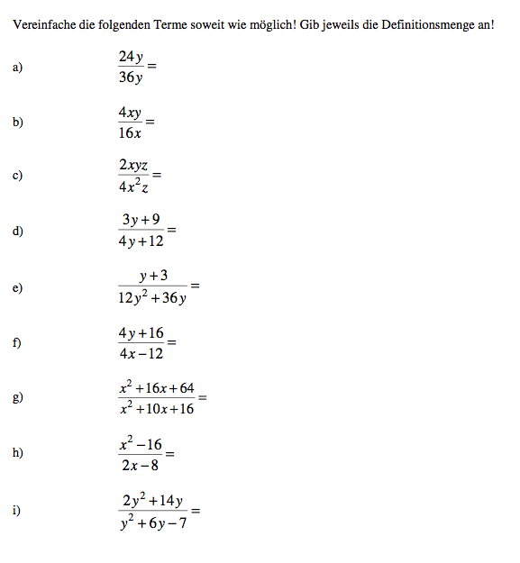 Matheaufgaben Bruchterme Übungsblatt Klasse 8