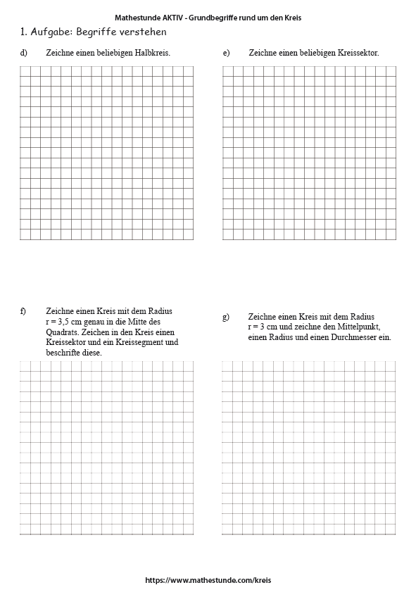 Arbeitsblatt zum Kreis - Radius und Durchmesser