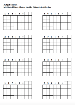 Arbeitsblatt schriftliche Division in Klasse 4