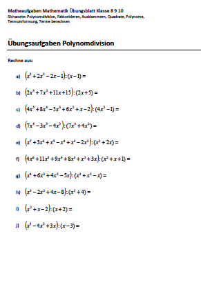 Polynomdivision Übungen PDF