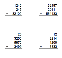 Aufgaben zur schriftlichen Addition