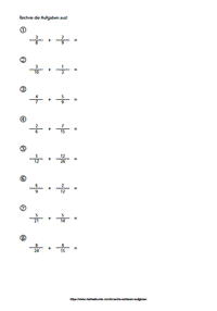 Brüche Addieren Arbeitsblatt - Fehler in der Aufgabe finden
