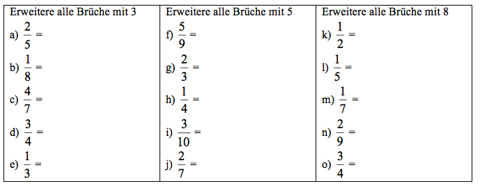 Mathematik Übung: Brüche erweitern