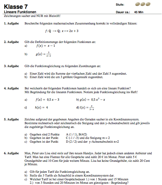Matheaufgaben Arbeitsblatt Klasse 7 zum Ausdrucken