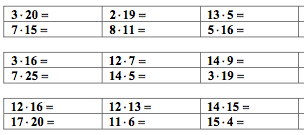 Aufgaben zur Multiplikation im Kopf