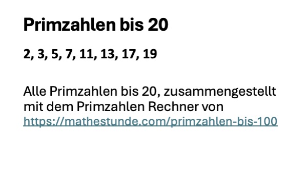 Primzahlen bis 20