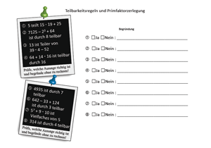 Teilbarkeit Arbeitsblatt