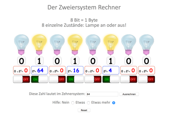 Zweiersystem Binärsystem Rechner Umrechnung in Zehnersystem