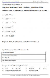 Arbeitsblatt Funktionen mit dem Grafikrechner darstellen und auswerten