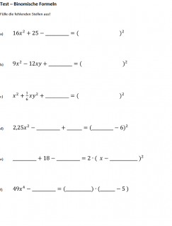 Arbeitsblatt zu binomischen Formeln rückwärts