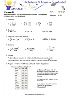 Klassenarbeit Bruchrechnung Klasse 6