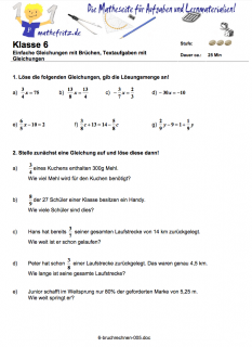 Arbeitsblatt Bruchrechnung Klasse 6