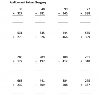 Arbeitsblätter zur schriftlichen Addition mit Zehnerübergang