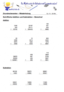 Arbeitsblätter schriftlich addieren und subtrahieren