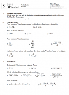 Klassenarbeit Wurzeln berechnen