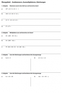 Klassenarbeit Gleichungen lösen