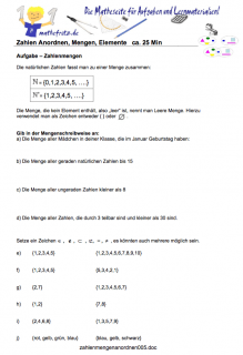 Arbeitsblatt Mengen Teilmengen