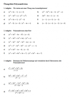 Arbeitsblatt Poylnomdivision