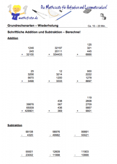 Schriftliche Addition Klasse 5