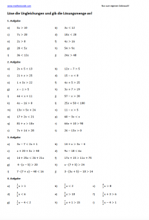 Arbeitsblatt einfache Ungleichungen