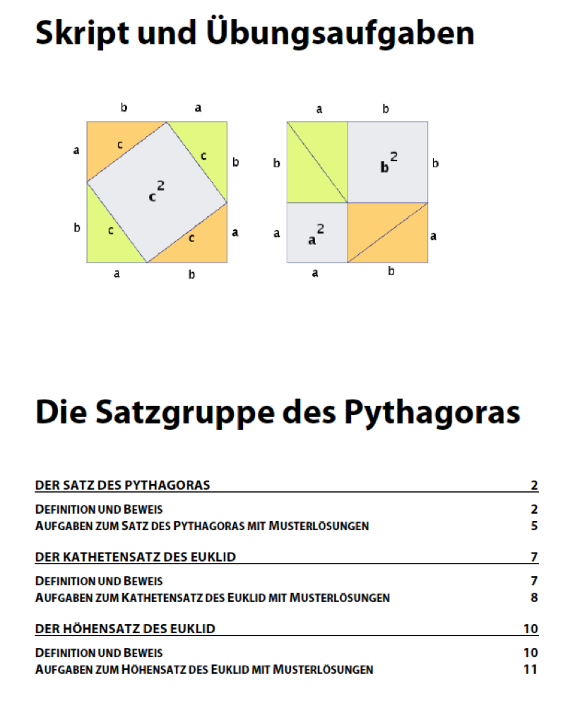 Skript Satz des Pythagoras