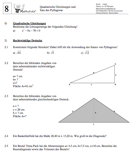 Matheaufgaben Arbeitsblatt Klasse 8 zum Ausdrucken
