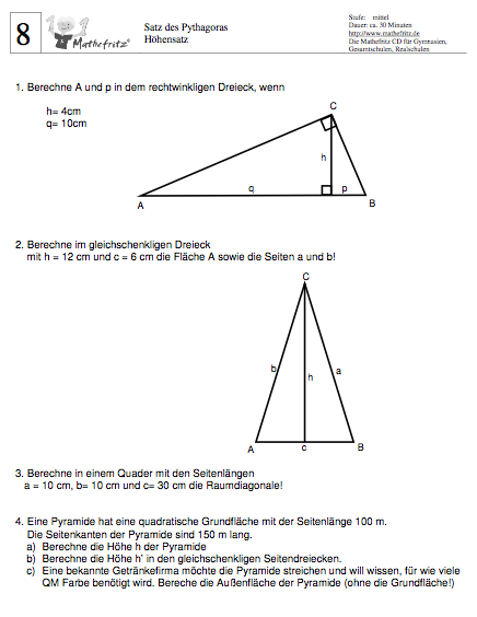 Matheaufgaben Arbeitsblatt Klasse 8 zum Ausdrucken